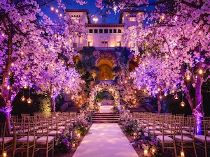 Iluminação cênica para cerimônia de casamento ao ar livre de alto padrão - Padoma Eventos